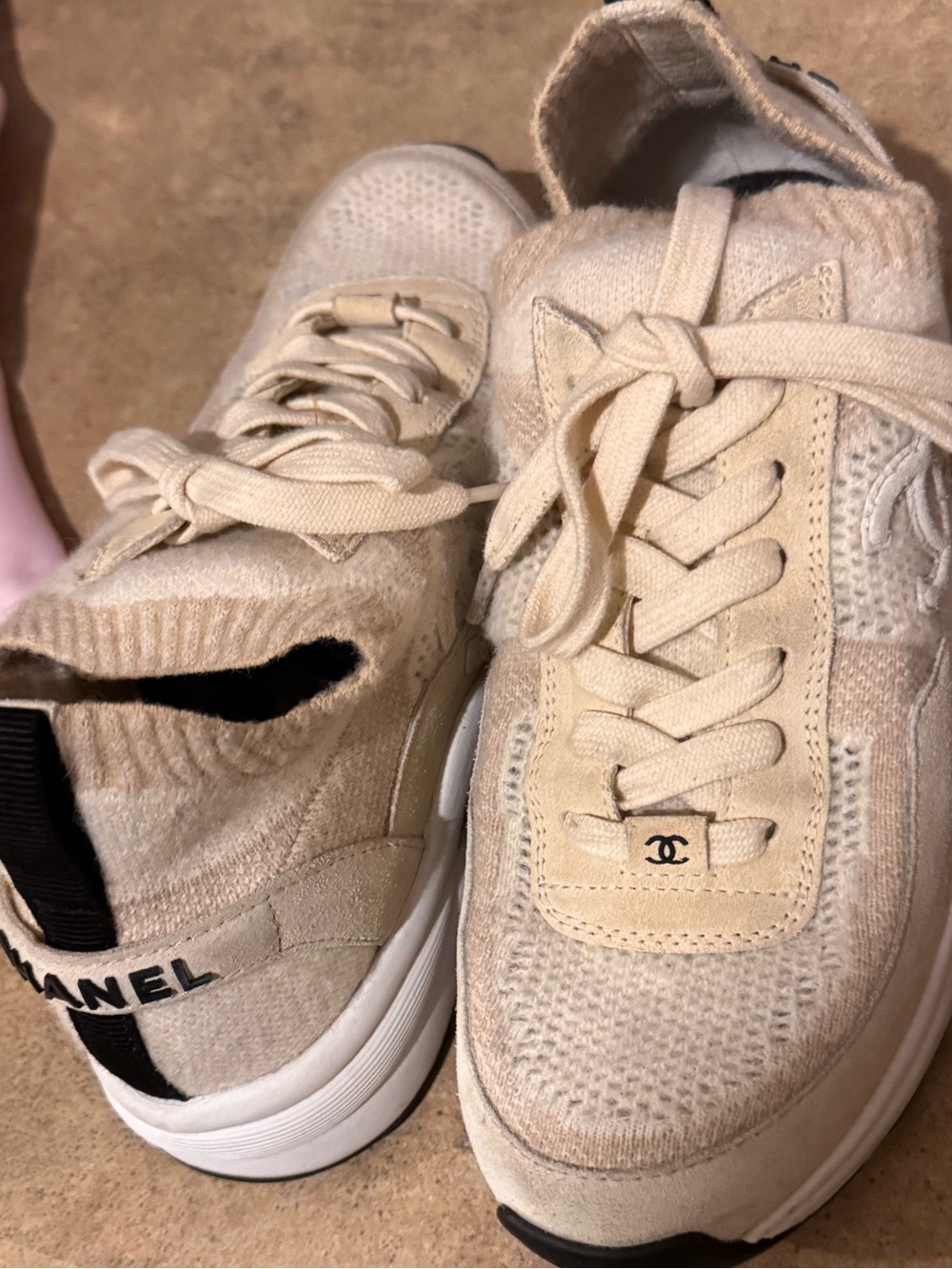 Chanel Knit Fabric Suede Calfskin Womens CC Sneakers - Picture 5 of 6